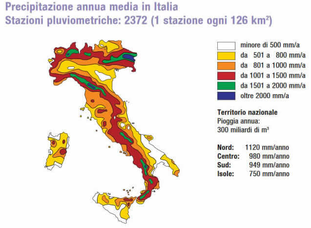 Distribuzione medie delle precipitazioni in Italia